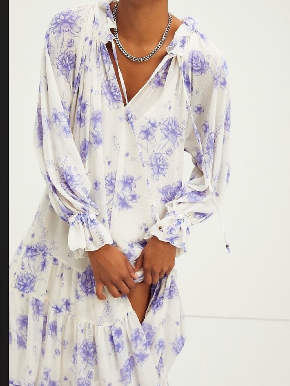 Free People Feeling Groovy Blue Romantic Boho Floral Maxi Dress Size Large